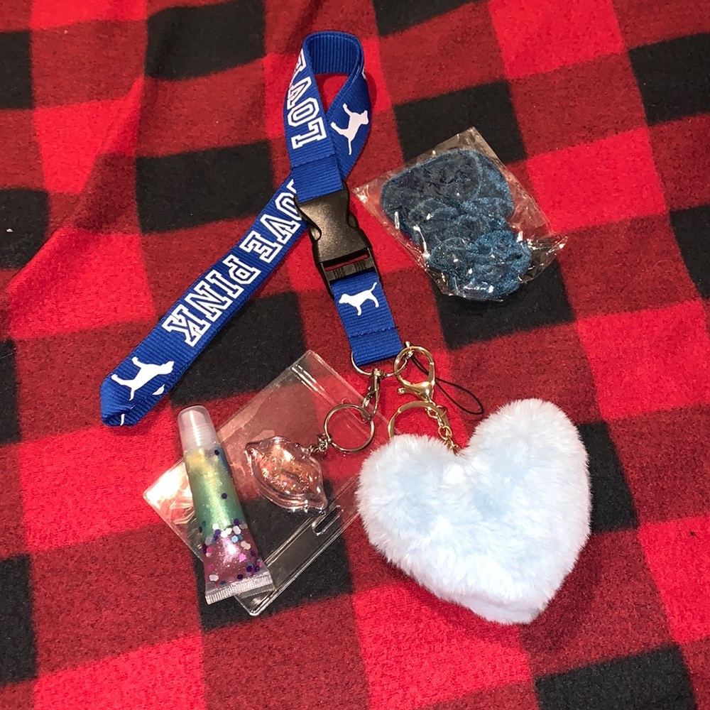 Love pink blue and white lanyard